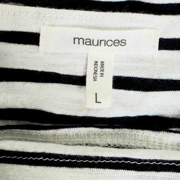 Maurices Large Black White Striped Puff Sleeve Top Women’s L - Picture 5 of 7